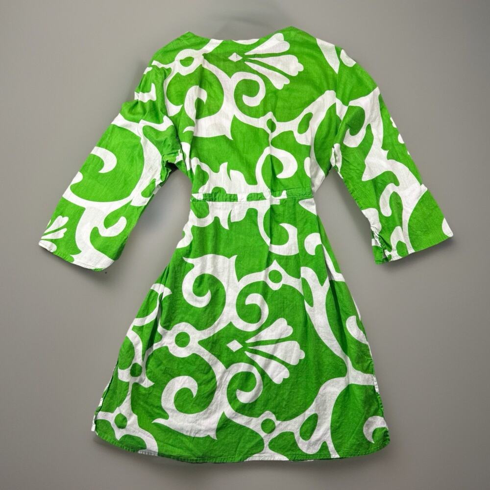 Mango Reef Tunic Dress Cover Up Green White Cotton M -946